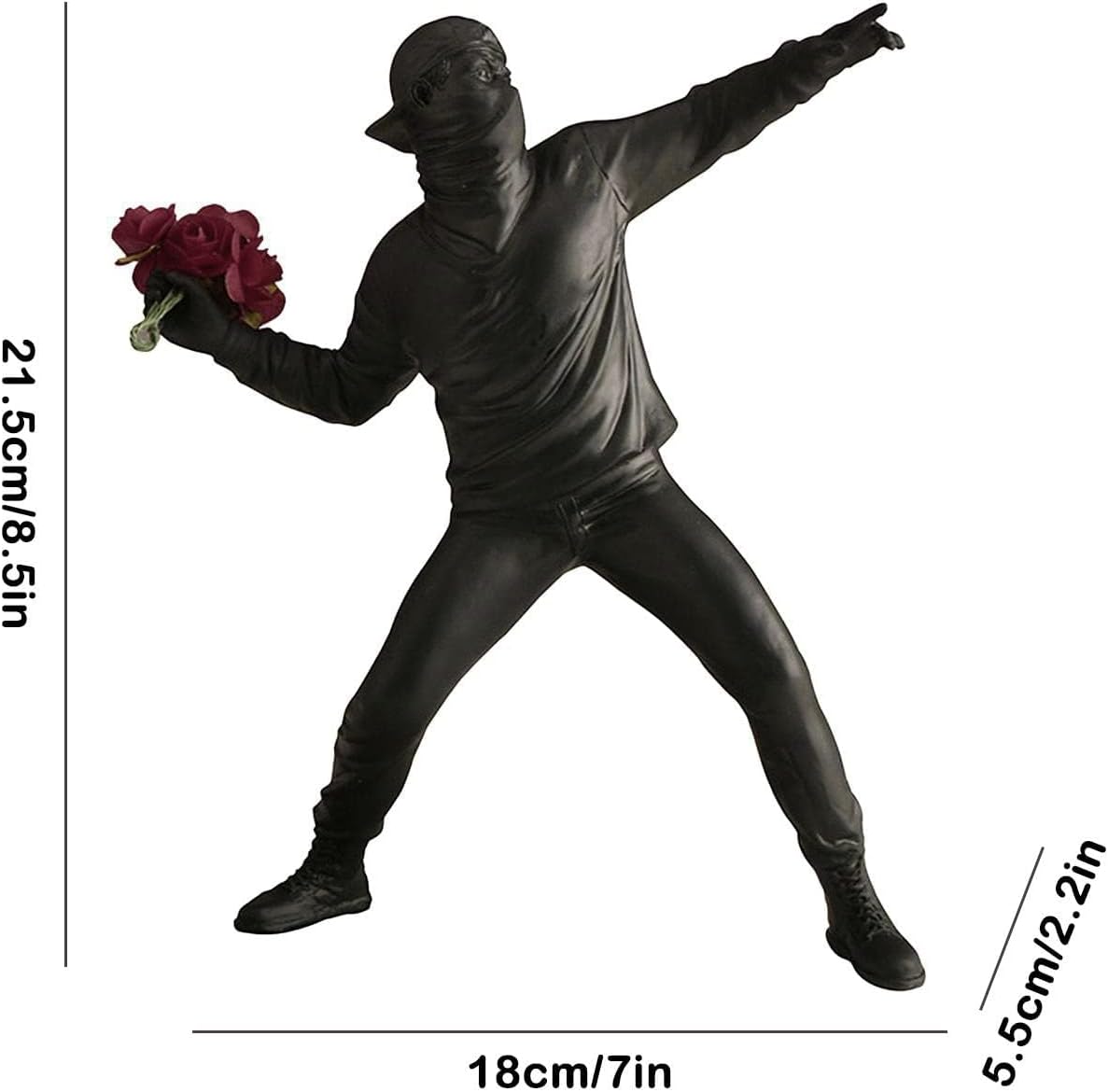 Banksy Flower Throwing Statue Flower Thrower Sculpture, Man's Room Figurines Home Decor for Shelves, Resin Art Craft Desk Decoration Collection Ornament Gift (White)
