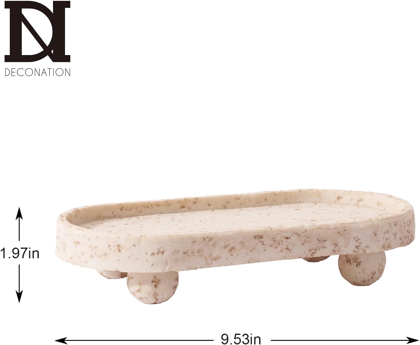 DN DECONATION Resin Decorative Tray with Legs, 4 Footed Coffee Table Trays Decor, Travertine Look Vanity Tray for Perfume Jewelry Bathroom Soap Kitchen Countertop Dresser, Oval 9.53x1.97in