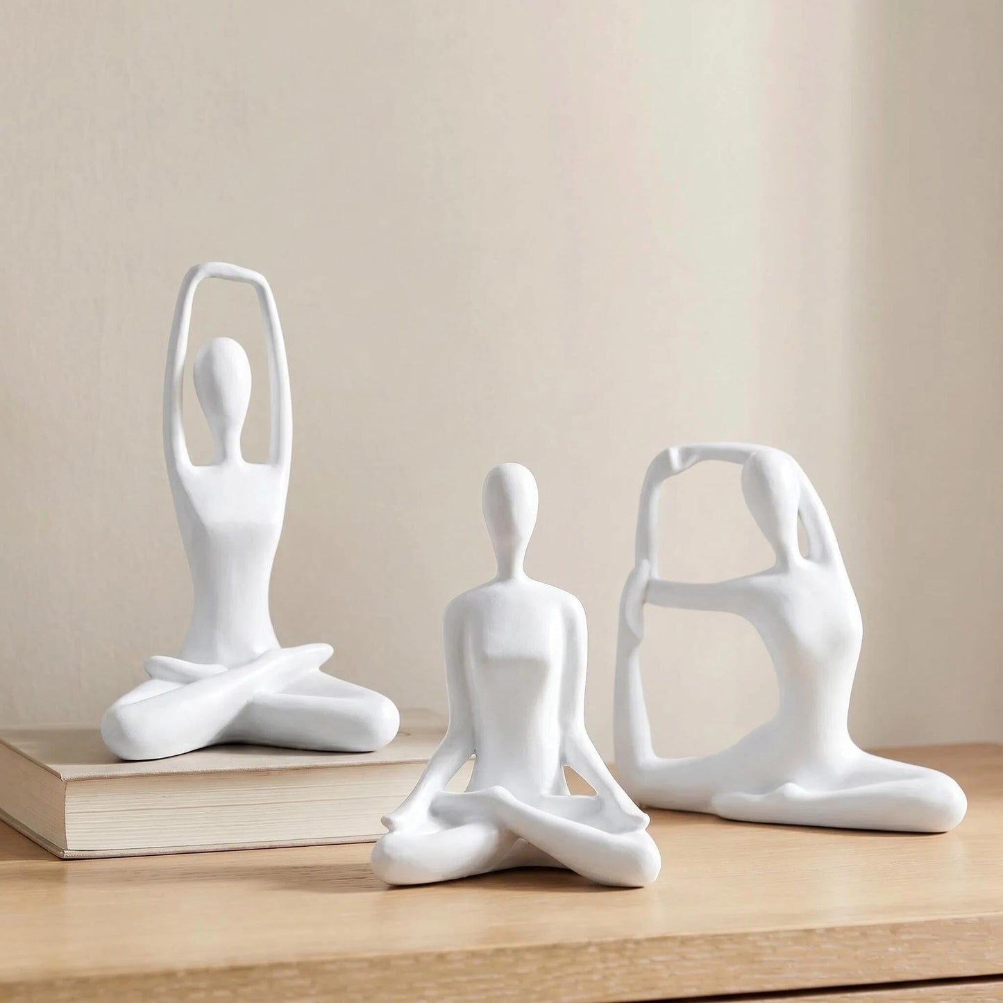 Sandstone Meditation Yoga Statues Set of 3, Resin Zen Yoga Figurines for Bookself, Home Decor, Gifts