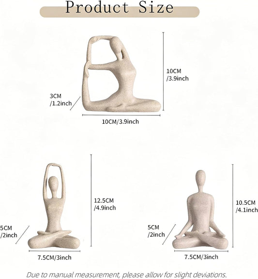 Sandstone Meditation Yoga Statues Set of 3, Resin Zen Yoga Figurines for Bookself, Home Decor, Gifts