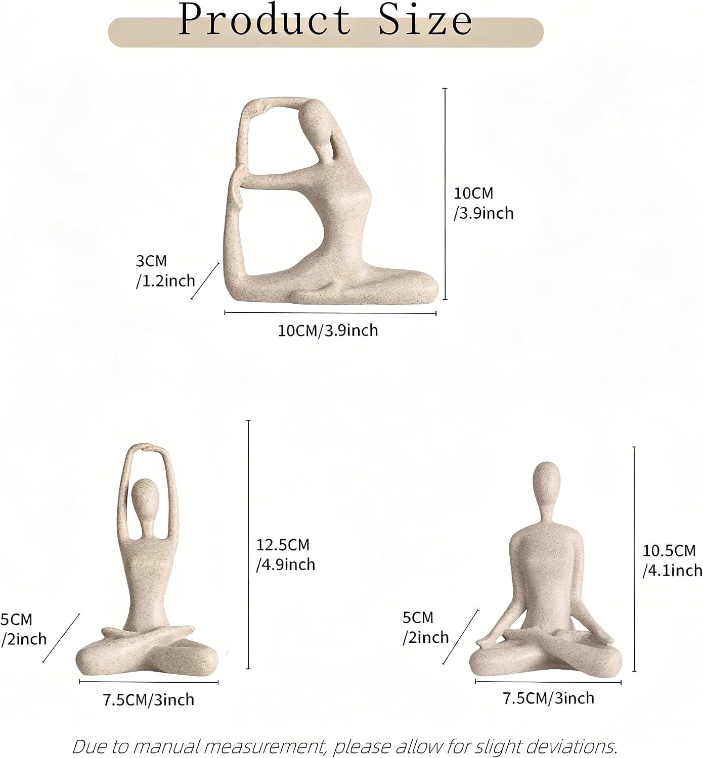 Sandstone Meditation Yoga Statues Set of 3, Resin Zen Yoga Figurines for Bookself, Home Decor, Gifts
