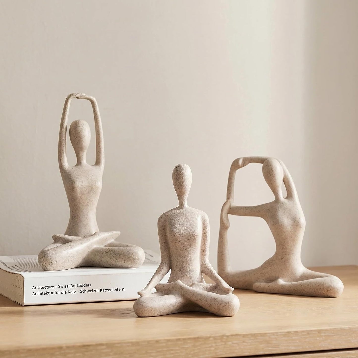 Sandstone Meditation Yoga Statues Set of 3, Resin Zen Yoga Figurines for Bookself, Home Decor, Gifts