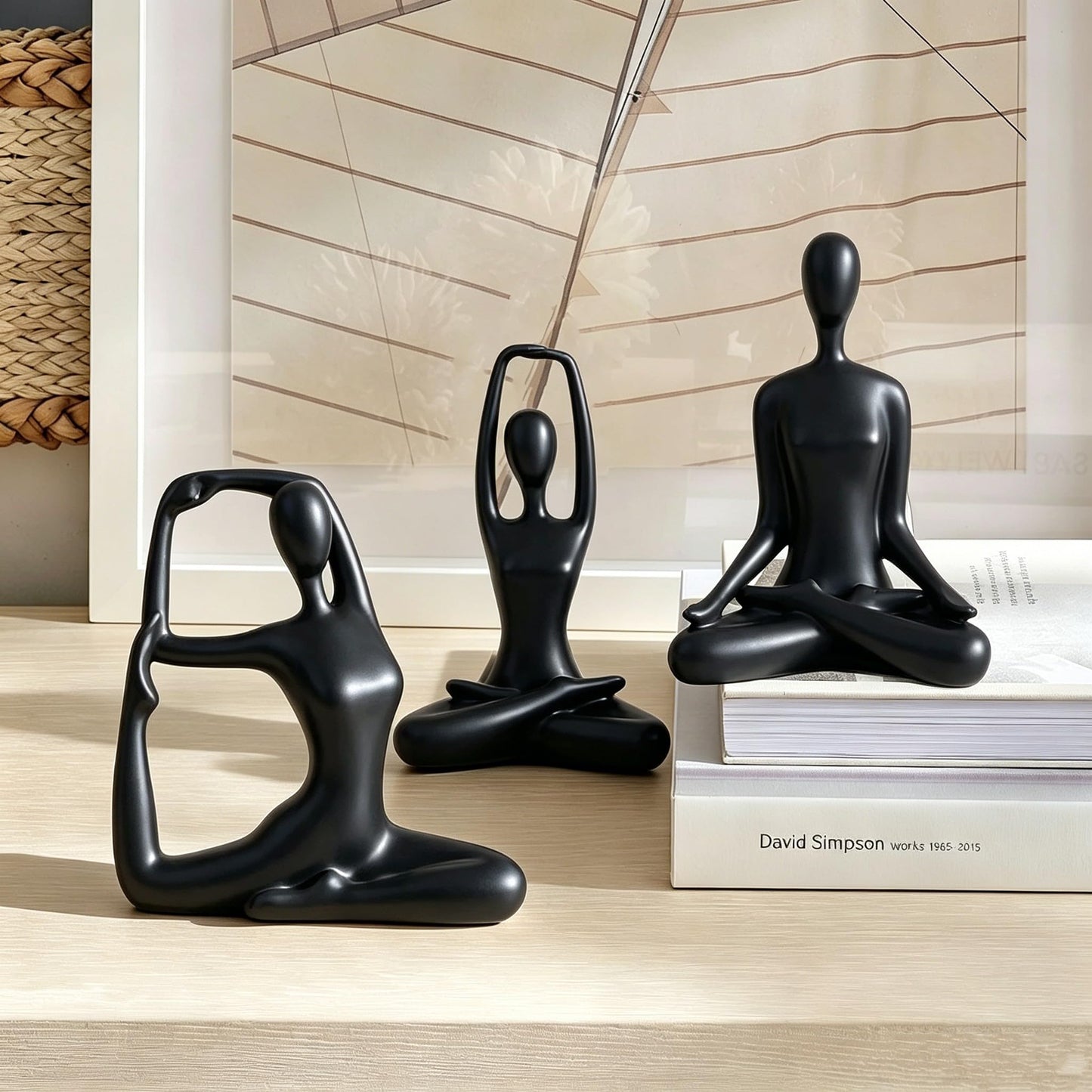 Sandstone Meditation Yoga Statues Set of 3, Resin Zen Yoga Figurines for Bookself, Home Decor, Gifts