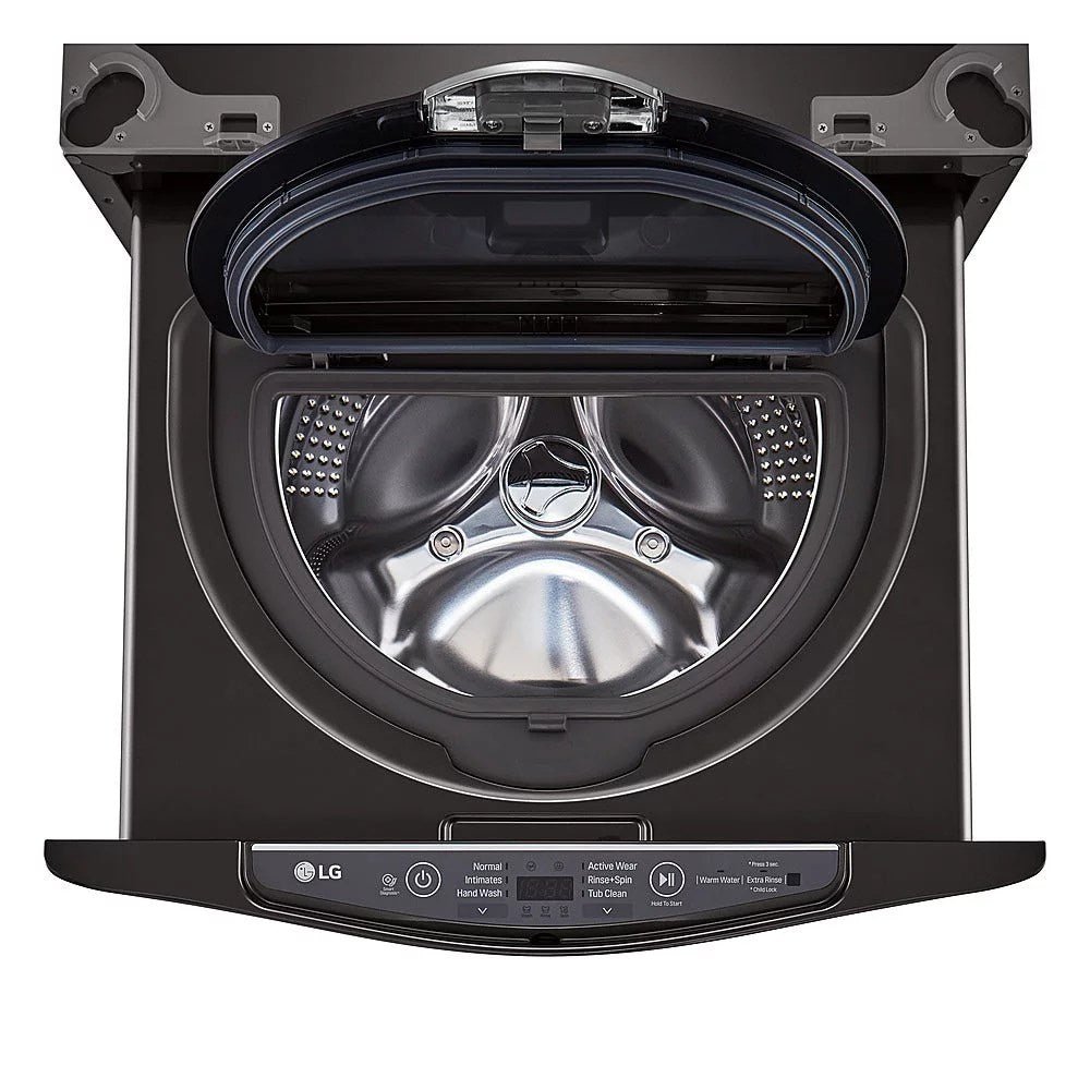 6333985_sd-1.jpg LG – SideKick 1.0 Cu. Ft. High-Efficiency Smart Top Load Pedestal Washer with 3-Motion Technology – Black steel - Image 1