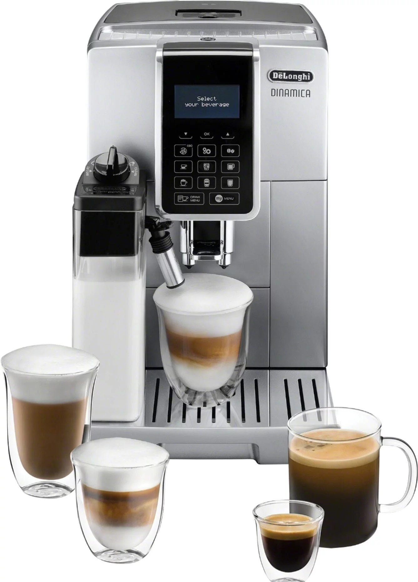 6422015_sd-1.jpg De’Longhi – Dinamica Espresso Machine with 15 bars of pressure and LatteCrema Fully Automatic Milk Frother – Silver - Image 1
