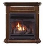 Dual Fuel Ventless Gas Fireplace With Mantel – 32,000 BTU, T-Stat Control, Nutmeg Finish