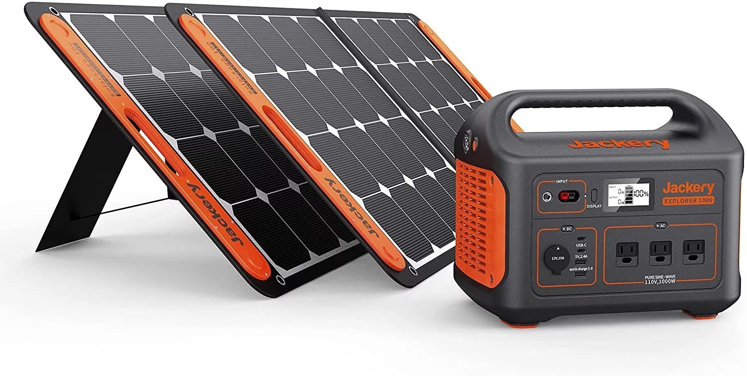 jackery-solar-generator-1000-explorer-1000-and-2x-solarsaga-100w-with-1.jpg Jackery Solar Generator 1000, Explorer 1000 and 2X SolarSaga 100W with 3x110V/1000W AC Outlets, Solar Mobile Lithium Battery Pack for Outdoor… - Image 1