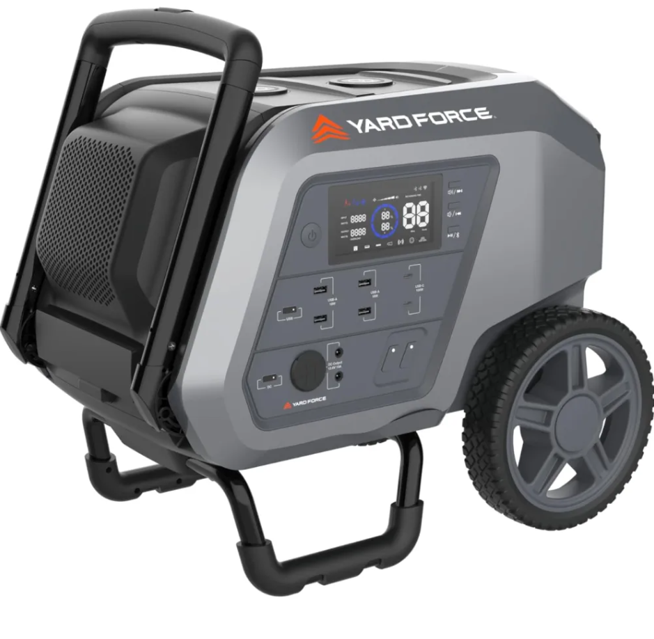 kap-product-44-image-1.png Yard Force Portable Power Station 2400-Watt Continuous 4800-Watt Peak, Bluetooth speaker, WIFI connection, Wireless Charging, RV 30A plug, LED light - Image 1