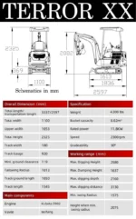 TYPHON TERROR XX Heavy-Duty Mini Excavator – 4000 lbs Rubber Track Digger with Kubota D902 Diesel Engine (Alternative Layout) - Image 8